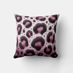 Pink & Black Leopard Fur Animal Print Spots Cushion