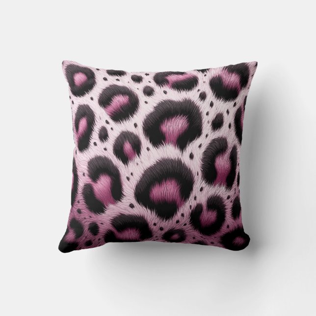 Pink & Black Leopard Fur Animal Print Spots  Cushion (Back)