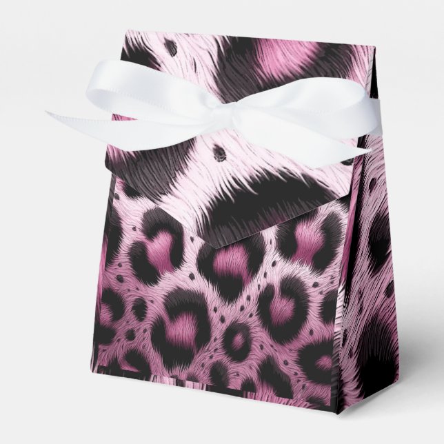 Pink & Black Leopard Fur Animal Print Spots  Favour Box (Front Side)