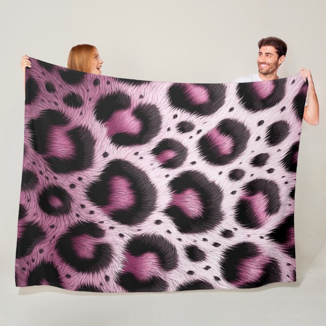 Pink & Black Leopard Fur Animal Print Spots  Fleece Blanket (In Situ)