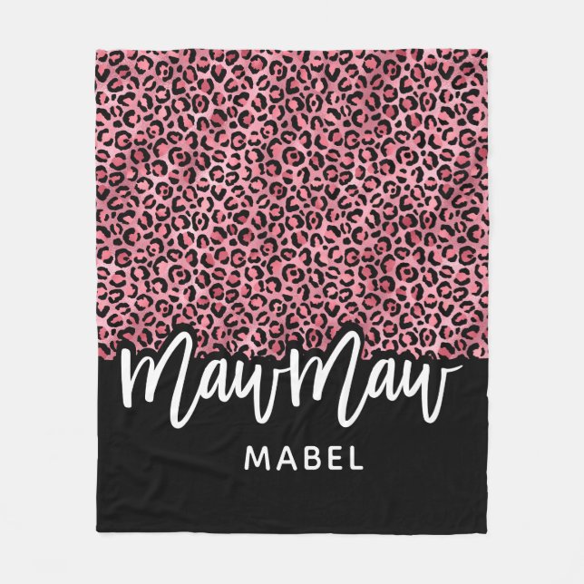 Pink & Black Leopard MawMaw Personalised Throw Fleece Blanket (Front)