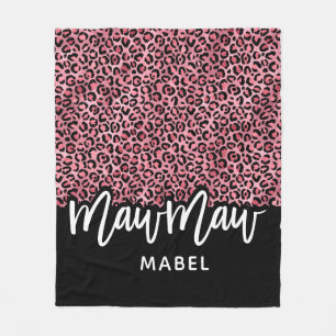 Pink & Black Leopard MawMaw Personalized Throw Fleece Blanket