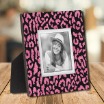 Pink Black Leopard Pattern Frameless Photo Easel Plaque<br><div class="desc">Made to look dimensional, a hot pink and black leopard pattern creates a beautiful frame for your favourite photo on this tabletop plaque with a built-in easel. The image is put directly on the hardboard panel for a stunningly crisp image with an easy wipe clean surface. Great as a gift...</div>