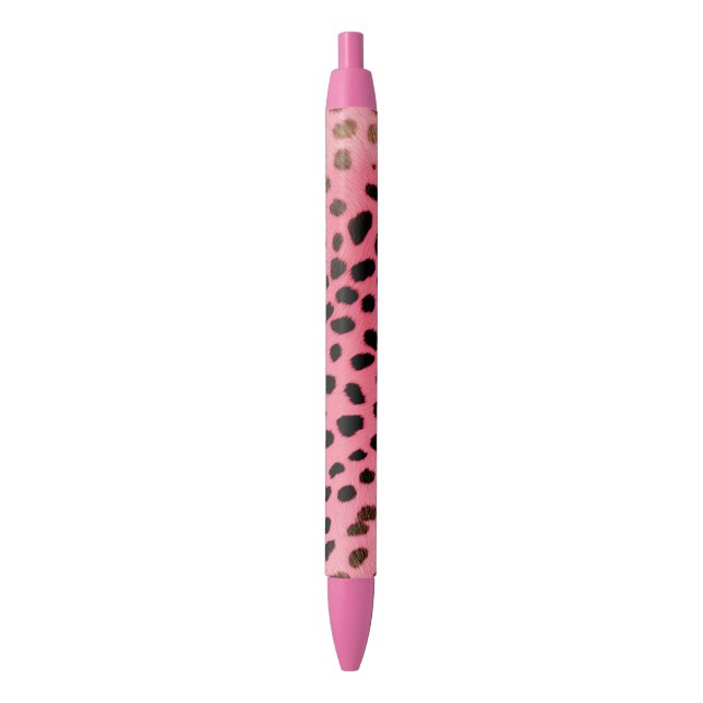Pink Black Leopard Print Abstract Black Ink Pen (Front Vertical)