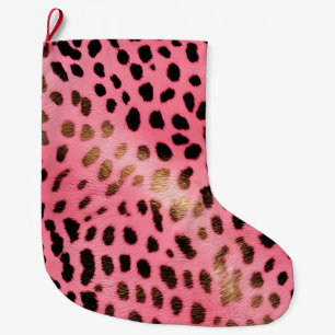 Pink Black Leopard Print Abstract Large Christmas Stocking