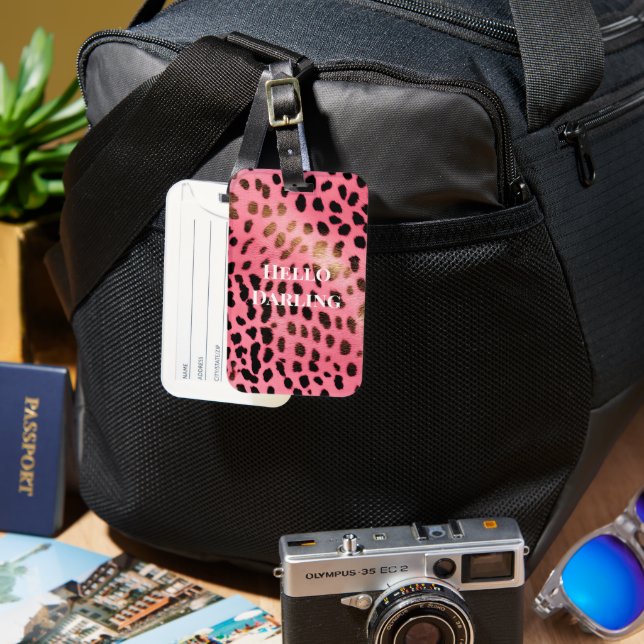 Pink Black Leopard Print Abstract Luggage Tag (Front & Back)