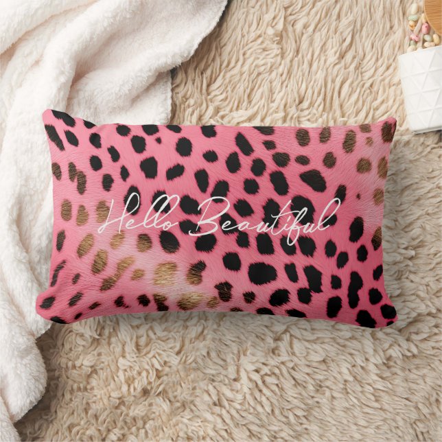 Pink Black Leopard Print Abstract Lumbar Cushion (Blanket)