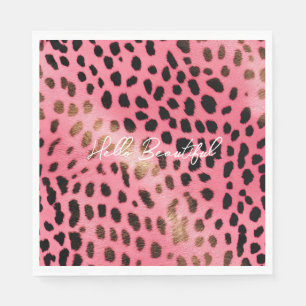 Pink Black Leopard Print Abstract Napkin