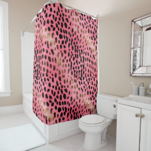 Pink Black Leopard Print Abstract Shower Curtain