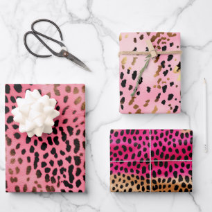 Pink Black Leopard Print Abstract Wrapping Paper Sheet