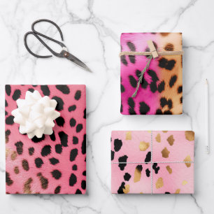 Pink Black Leopard Print Abstract Wrapping Paper Sheet