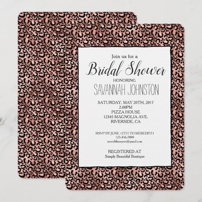 Pink Black Leopard Print Bridal Shower Invitation (Front/Back)