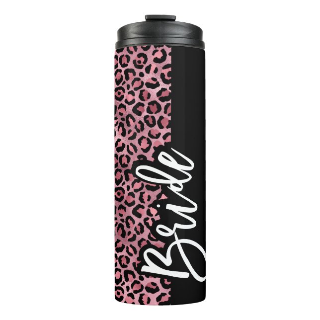Pink & Black Leopard Print Bride Bachelorette Thermal Tumbler (Front)