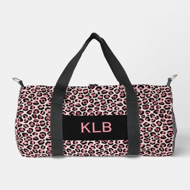 Pink Black Leopard Print Cut Sew Small Duffel Bag (Front)