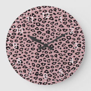 Pink Black Leopard Print Large Clock