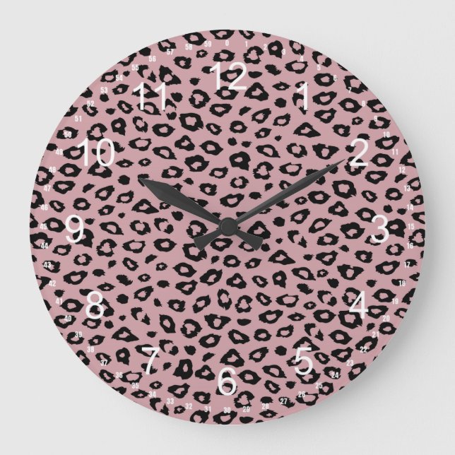 Pink Black Leopard Print Large Clock (Front)