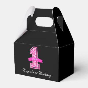 Pink & Black Leopard Print One 1st Birthday Favour Box