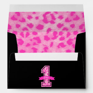 Pink & Black Leopard Print One 1st Birthday Party Envelope