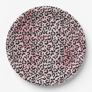 Pink Black Leopard Print Paper Plate