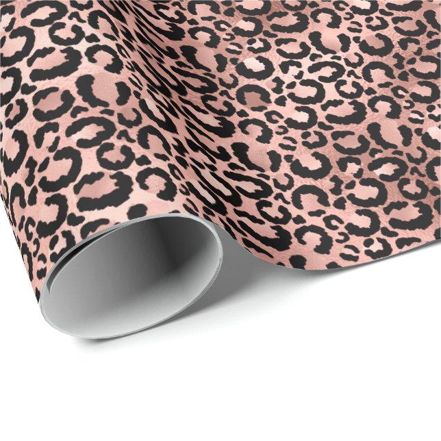 Pink Black Leopard Print Wrapping Paper (Roll Corner)