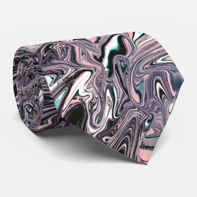 Pink, black, lilac marbled swirl necktie (Rolled)