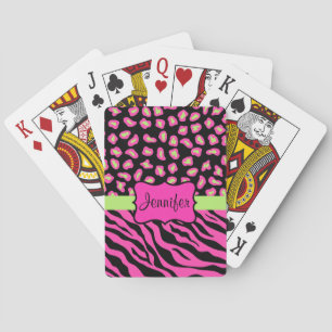 Pink, Black & Lime Green Zebra & Cheetah Skins Playing Cards