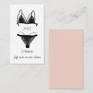 Pink Black Lingerie Size Oh la la Bridal Shower  Enclosure Card