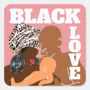 pink Black Love Brown Love Black Family Square Sticker