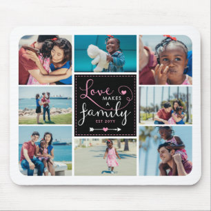 Pink Black Love Makes A Family Photo Collage Mouse Mat