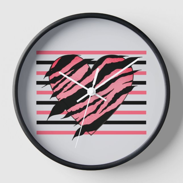Pink & Black Loveheart Design  Square Wall Clock (Front)