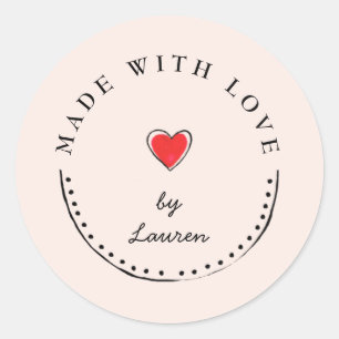 Pink & Black Made with Love Classic Round Sticker