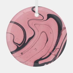 Pink Black Marble Hand Drawn Glass Tree Decoration