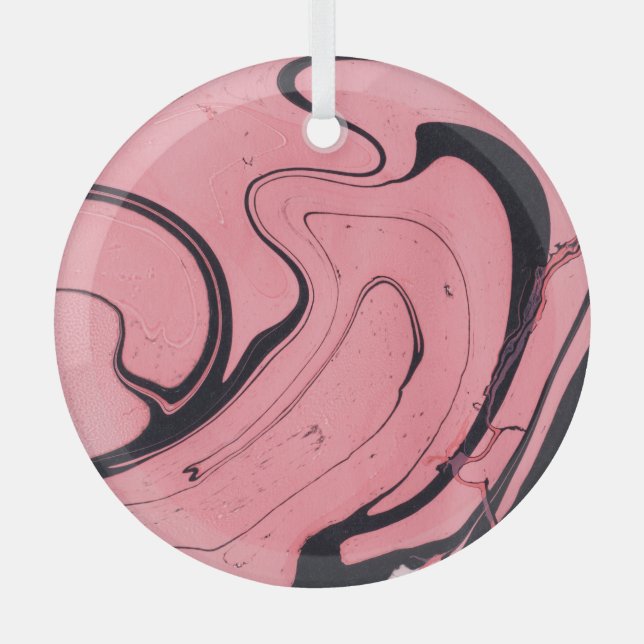 Pink Black Marble Hand Drawn Glass Tree Decoration (Front)