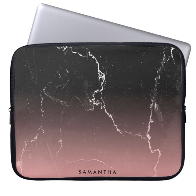 Pink & Black Marble Laptop Sleeve (Front)