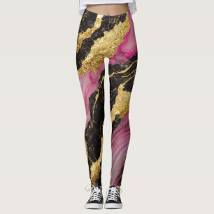 Pink Black Marble Pattern with Gold Leggings