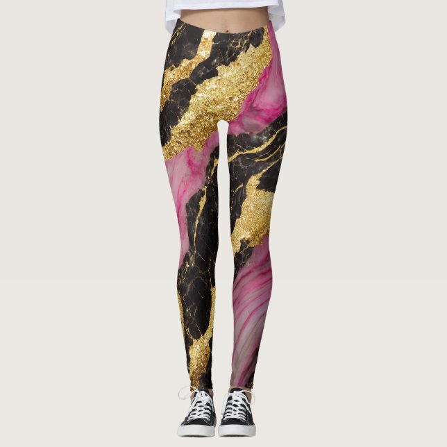 Pink Black Marble Pattern with Gold Leggings (Front)