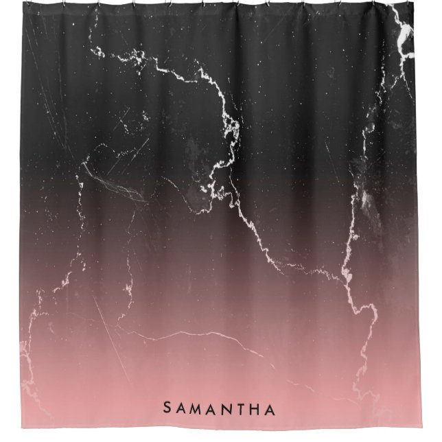 Pink & Black Marble Shower Curtain (Front)