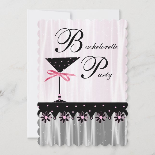 Pink Black Martini Bachelorette Party Invitations (Front)