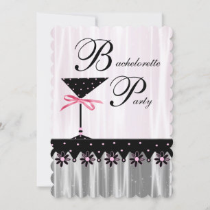 Pink Black Martini Bachelorette Party Invitations