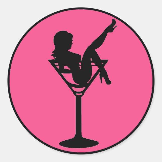 Pink black martini girl silhouette stickers (Front)