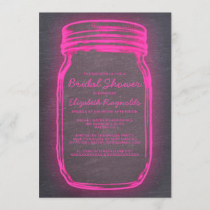 Pink & Black Mason Jar Bridal Shower Invitations