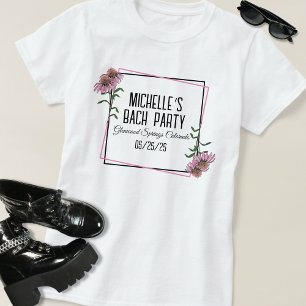 Pink & Black Minimalist Floral Bach Party T-Shirt