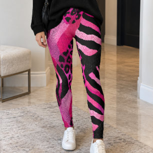 Pink Black Mixed Animal Print Leggings
