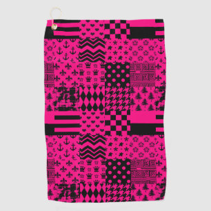 Pink Black Mixed Patterns Patchwork Design  Golf Towel
