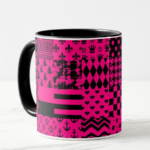 Pink Black Mixed Patterns Patchwork Design Mug