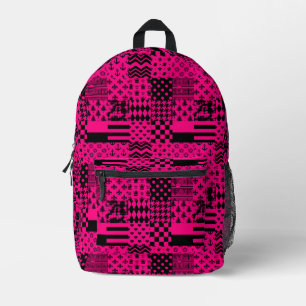 Pink Black Mixed Patterns Patchwork Design  Printed Backpack