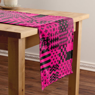 Pink Black Mixed Patterns Patchwork Design  Short Table Runner