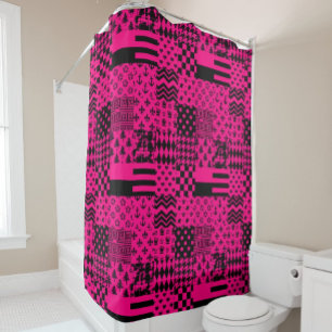 Pink Black Mixed Patterns Patchwork Design Shower Curtain