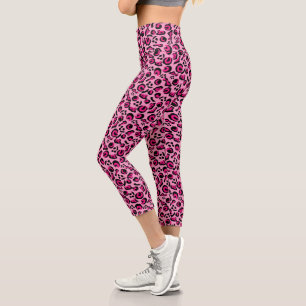 Pink Black Modern Animal Skin Spots Design Capri Leggings