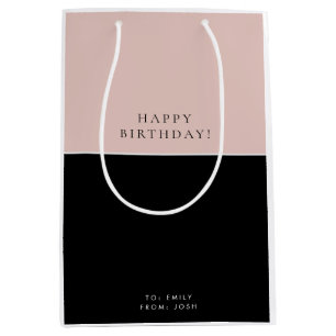 Pink Black Modern Birthday Medium Gift Bag